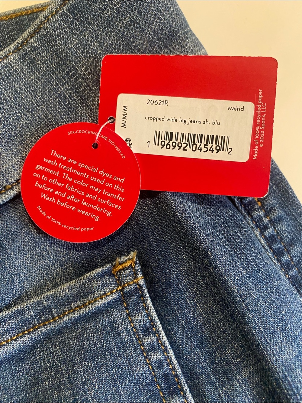 NWT Spanx Cropped Wide Leg Jeans In Shaded Blue - Size M - Picture 8 of 11